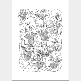 #1 - Limp Faces Psychedelic Line Ink Drawing with Art Style Posters and Art